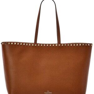 Valentino Rockstud Tote, medium, camel